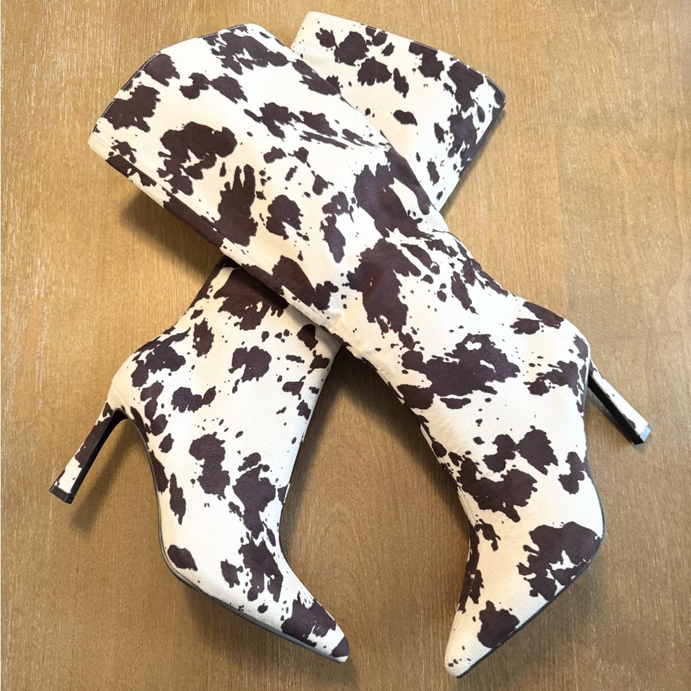 Women’s Cow Print Stiletto Boots - Picture 4 of 6